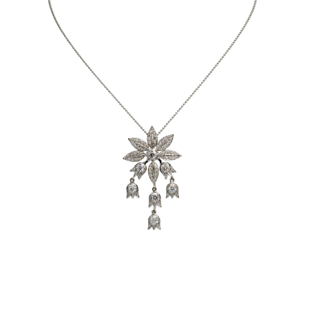 23021 Lilly of the Valley Feuille Diamond Pendant Designed & Handmade by Kaufmann de Suisse in 18kt White Gold featuring 88 Round Brilliant Cut GSI Quality Diamonds weighing a total of 0.70cts and