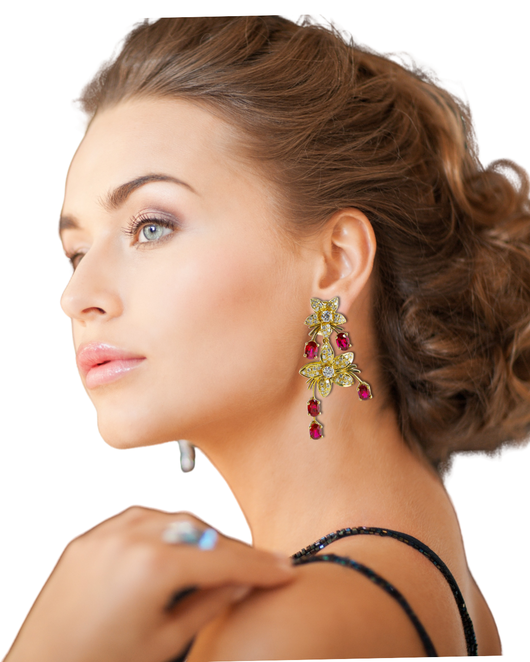 22091 Double Cascade Lace Necklace Designed & Handmade by Kaufmann de Suisse in 18kt Yellow Gold featuring 74 Round Pink Sapphires weighing a total of 14.14cts and 22 Round Brilliant cut Diamonds (1)